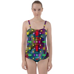 Art Rectangles Abstract Modern Art Twist Front Tankini Set by Sudhe