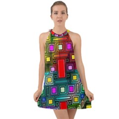 Art Rectangles Abstract Modern Art Halter Tie Back Chiffon Dress by Sudhe