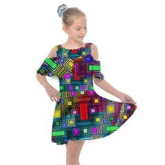 Art Rectangles Abstract Modern Art Kids  Shoulder Cutout Chiffon Dress by Sudhe