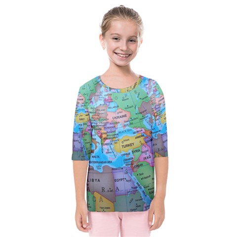 Globe World Map Maps Europe Kids  Quarter Sleeve Raglan Tee by Sudhe