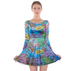 Globe World Map Maps Europe Long Sleeve Skater Dress by Sudhe