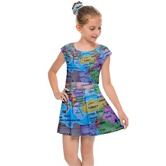 Globe World Map Maps Europe Kids  Cap Sleeve Dress by Sudhe