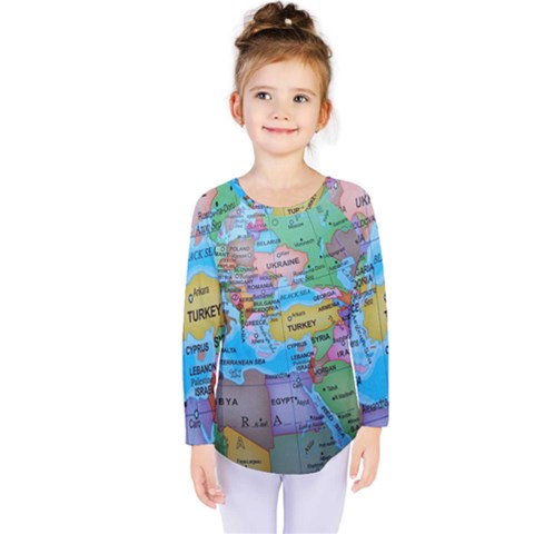 Globe World Map Maps Europe Kids  Long Sleeve Tee by Sudhe