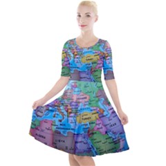 Globe World Map Maps Europe Quarter Sleeve A-line Dress by Sudhe