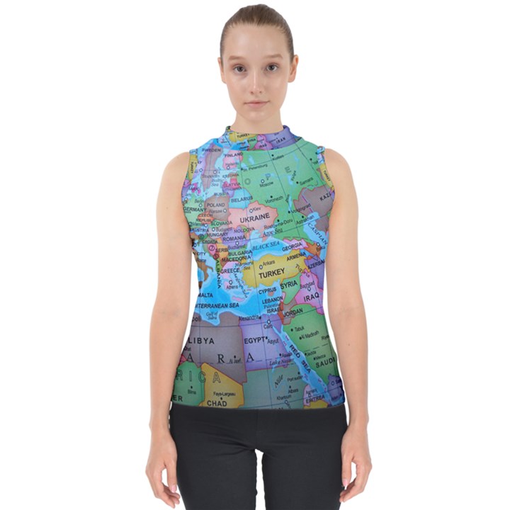 Globe World Map Maps Europe Mock Neck Shell Top