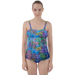 Globe World Map Maps Europe Twist Front Tankini Set by Sudhe