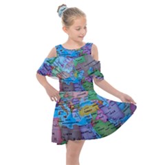 Globe World Map Maps Europe Kids  Shoulder Cutout Chiffon Dress by Sudhe