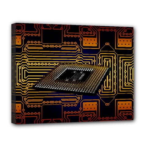 Processor Cpu Board Circuits Canvas 14  X 11  (stretched) by Sudhe