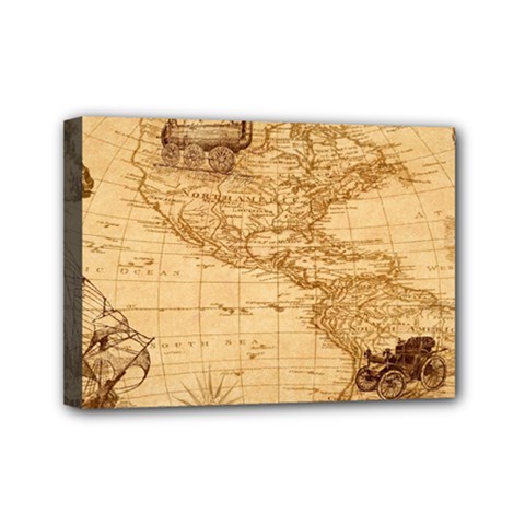 Map Discovery America Ship Train Mini Canvas 7  X 5  (stretched) by Sudhe