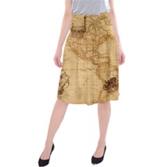 Map Discovery America Ship Train Midi Beach Skirt by Sudhe