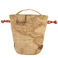 Map Discovery America Ship Train Drawstring Bucket Bag by Sudhe