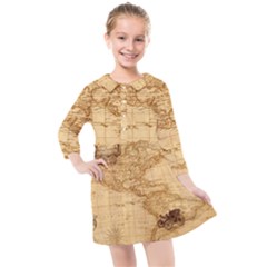 Map Discovery America Ship Train Kids  Quarter Sleeve Shirt Dress by Sudhe