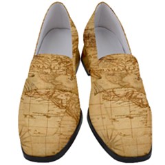 Map Discovery America Ship Train Women s Chunky Heel Loafers