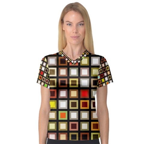 Squares Colorful Texture Modern Art V-neck Sport Mesh Tee by Sudhe