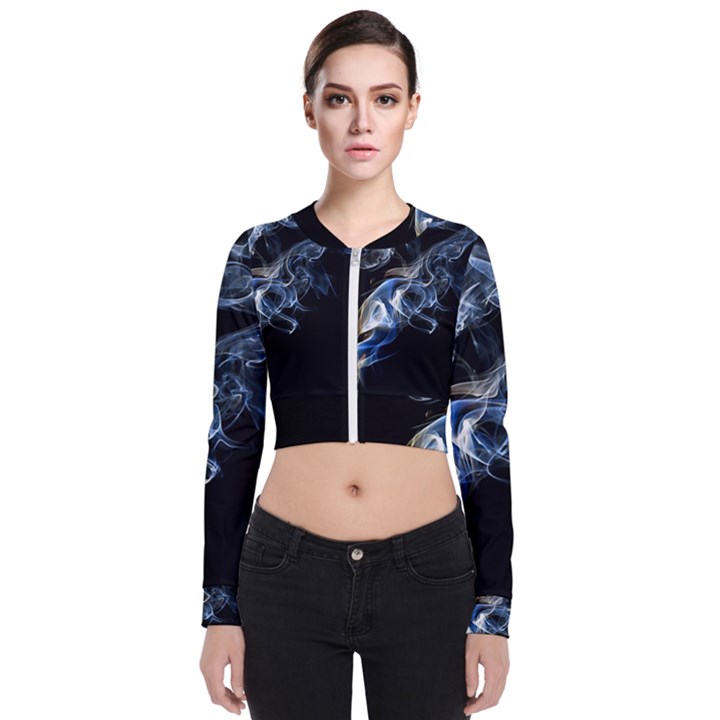 Smoke Flame Dynamic Wave Motion Long Sleeve Zip Up Bomber Jacket