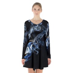 Smoke Flame Dynamic Wave Motion Long Sleeve Velvet V-neck Dress by Sudhe