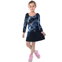 Smoke Flame Dynamic Wave Motion Kids  Long Sleeve Velvet Dress by Sudhe