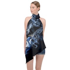 Smoke Flame Dynamic Wave Motion Halter Asymmetric Satin Top