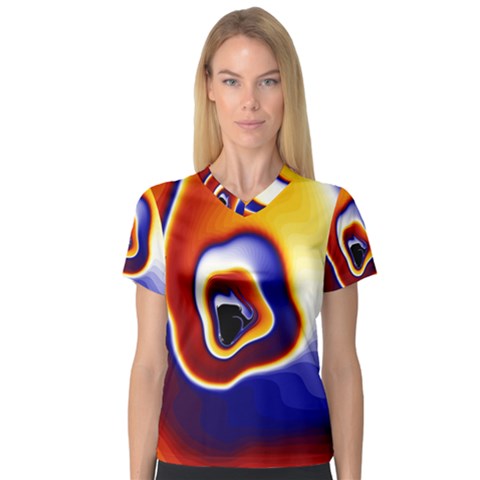 Fractal Art Paint Pattern Texture V-neck Sport Mesh Tee by Sudhe