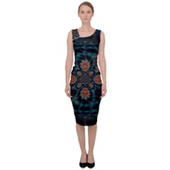 Abstract Digital Geometric Pattern Sleeveless Pencil Dress