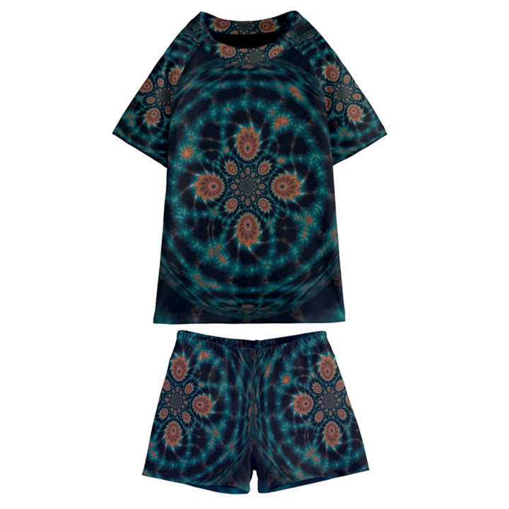 Abstract Digital Geometric Pattern Kids  Swim Tee and Shorts Set