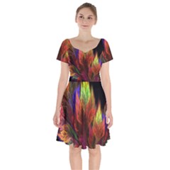 Abstract Digital Art Fractal Short Sleeve Bardot Dress by Sudhe