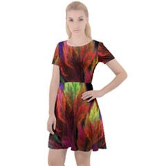 Abstract Digital Art Fractal Cap Sleeve Velour Dress 