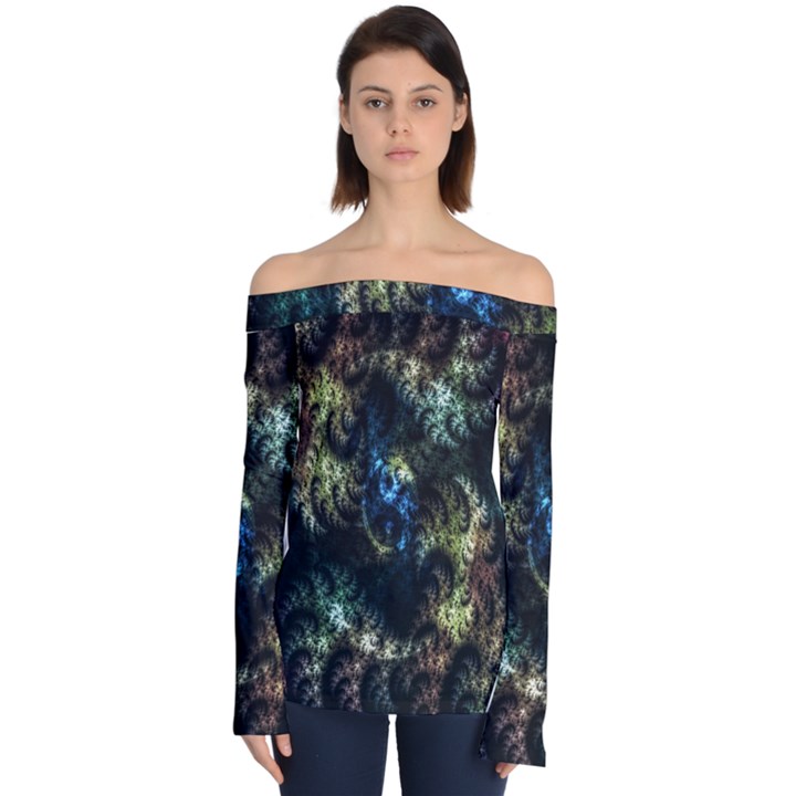 Abstract Digital Art Fractal Off Shoulder Long Sleeve Top