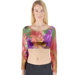 Fractal Purple Green Orange Yellow Long Sleeve Crop Top by Sudhe