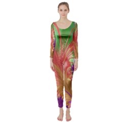 Fractal Purple Green Orange Yellow Long Sleeve Catsuit