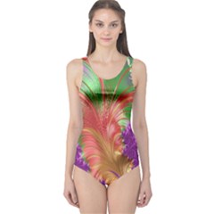 Fractal Purple Green Orange Yellow One Piece Swimsuit by Sudhe