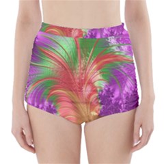 Fractal Purple Green Orange Yellow High-waisted Bikini Bottoms by Sudhe