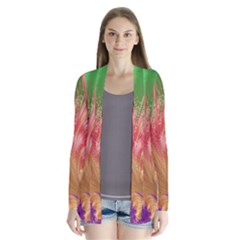 Fractal Purple Green Orange Yellow Drape Collar Cardigan by Sudhe