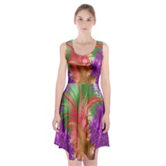 Fractal Purple Green Orange Yellow Racerback Midi Dress by Sudhe