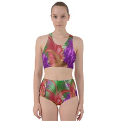 Fractal Purple Green Orange Yellow Racer Back Bikini Set by Sudhe