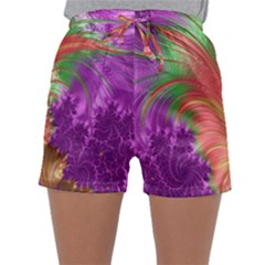 Fractal Purple Green Orange Yellow Sleepwear Shorts by Sudhe