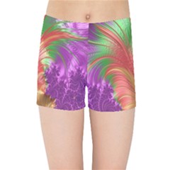 Fractal Purple Green Orange Yellow Kids  Sports Shorts by Sudhe