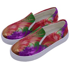 Fractal Purple Green Orange Yellow Kids  Canvas Slip Ons by Sudhe