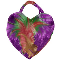 Fractal Purple Green Orange Yellow Giant Heart Shaped Tote by Sudhe