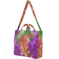 Fractal Purple Green Orange Yellow Square Shoulder Tote Bag by Sudhe