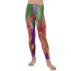 Fractal Purple Green Orange Yellow Kids  Lightweight Velour Leggings