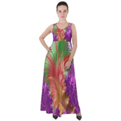 Fractal Purple Green Orange Yellow Empire Waist Velour Maxi Dress