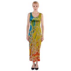 Bubbles Abstract Lights Yellow Fitted Maxi Dress by Sudhe