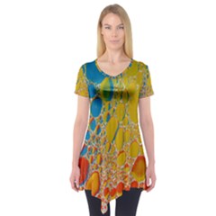 Bubbles Abstract Lights Yellow Short Sleeve Tunic  by Sudhe