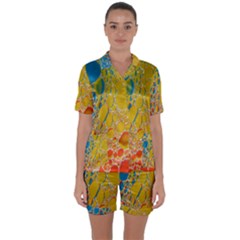 Bubbles Abstract Lights Yellow Satin Short Sleeve Pyjamas Set by Sudhe