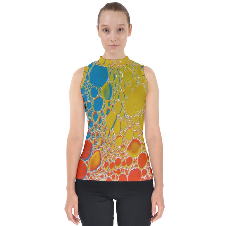 Bubbles Abstract Lights Yellow Mock Neck Shell Top