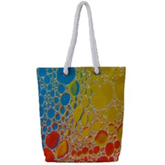 Bubbles Abstract Lights Yellow Full Print Rope Handle Tote (small) by Sudhe