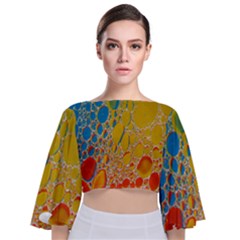 Bubbles Abstract Lights Yellow Tie Back Butterfly Sleeve Chiffon Top by Sudhe