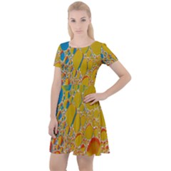 Bubbles Abstract Lights Yellow Cap Sleeve Velour Dress 