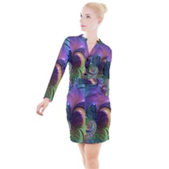 Fractal Artwork Art Swirl Vortex Button Long Sleeve Dress by Sudhe